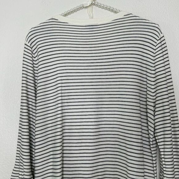 Talbots Sweater Medium Striped Floral Embroidery Beaded Embellish Bell Sleeve - Picture 15 of 16